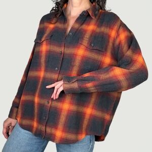 Old Navy Taylor Swift Evermore Boyfriend Flannel Shirt top Orange Grey Plaid  L
